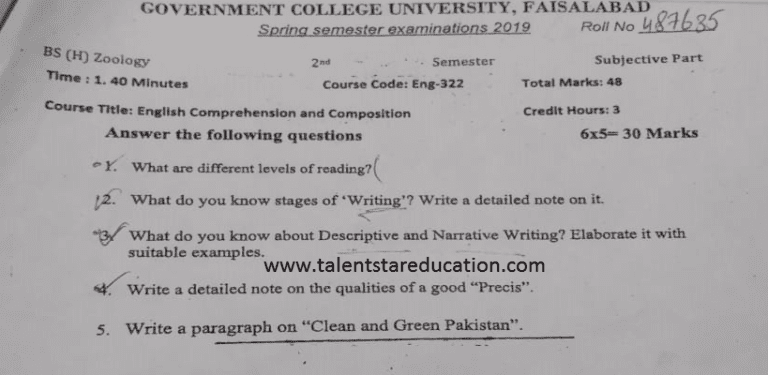 BS. English GCUF Past Papers For Affiliated Colleges - Talent Star ...