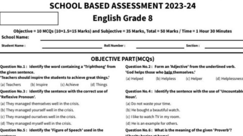 School Based Assessment 2024 Grade 8 Final Term