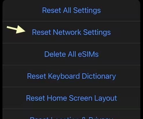 reset netwrok settings in iphone