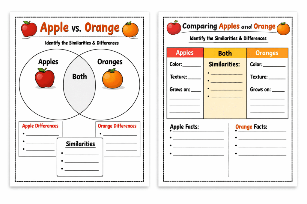 Identify Similarities and Differences Worksheets