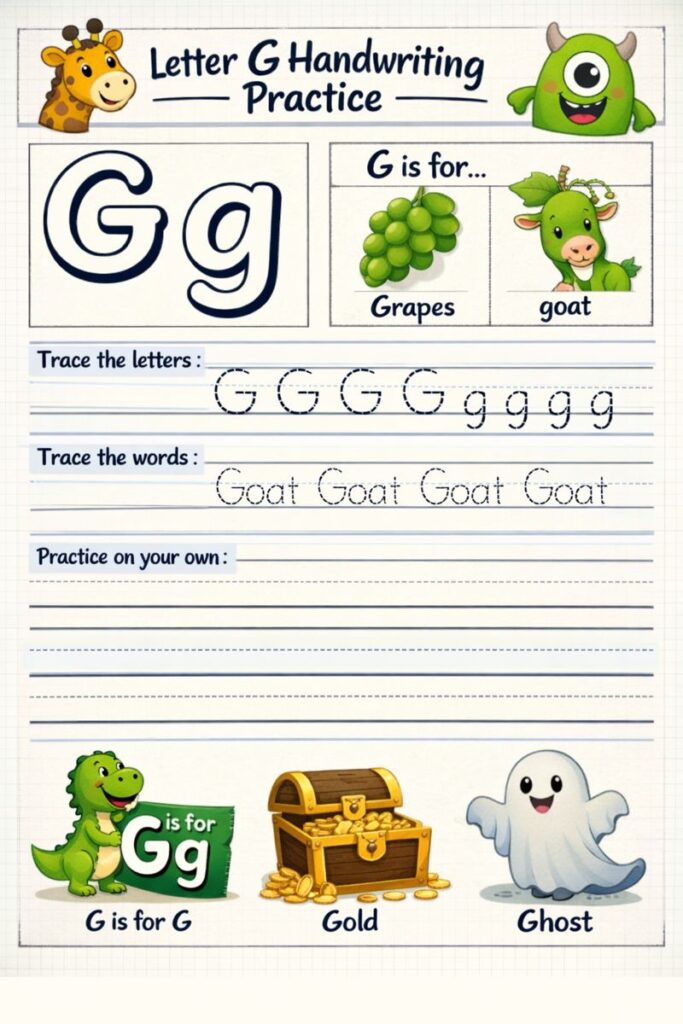Letter G Handwriting Practice Sheets