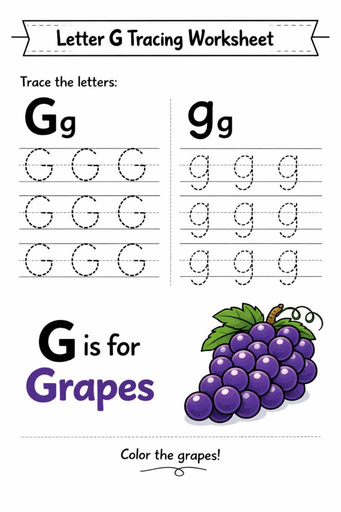 Letter G Tracing Worksheets
