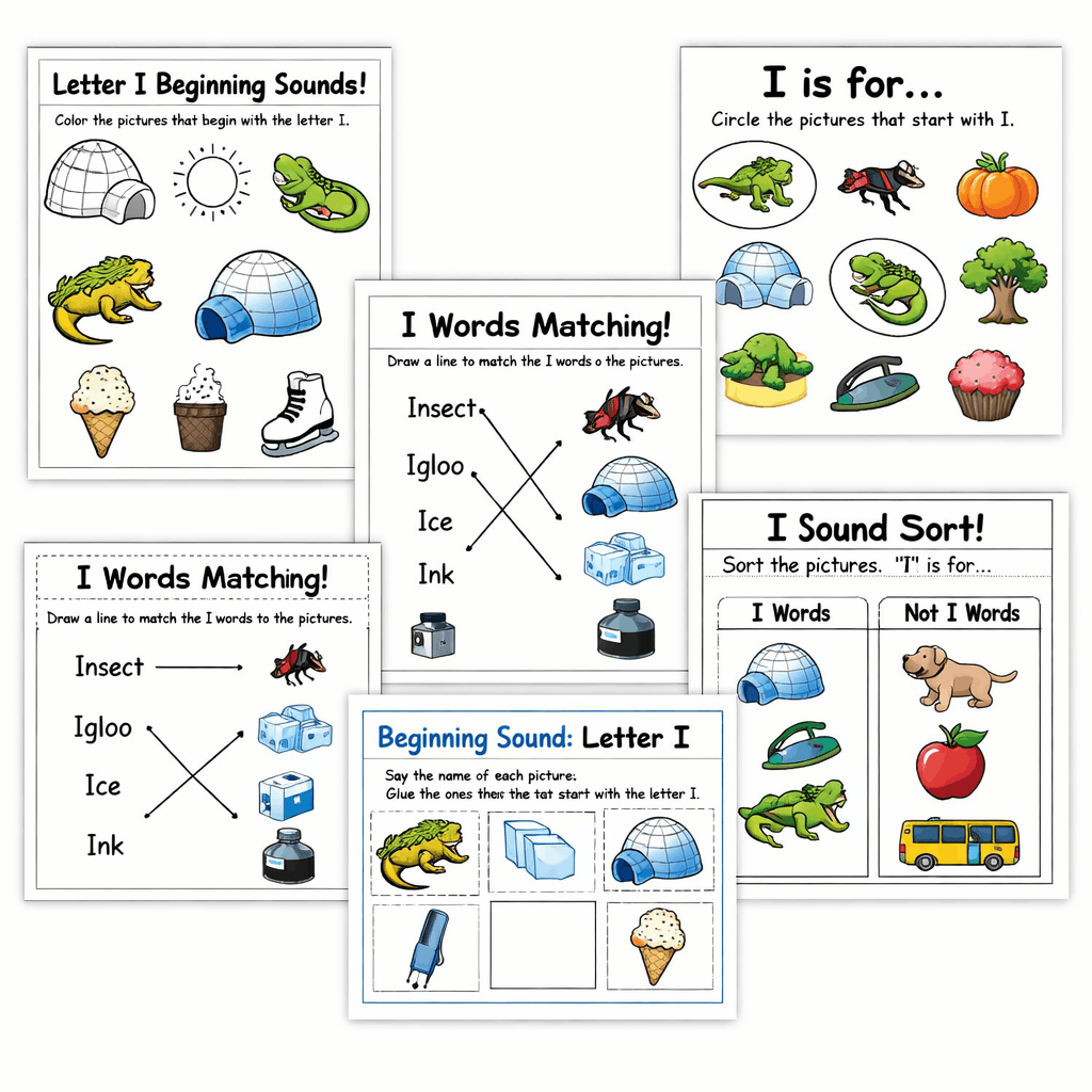 Letter I Beginning Sounds Worksheets