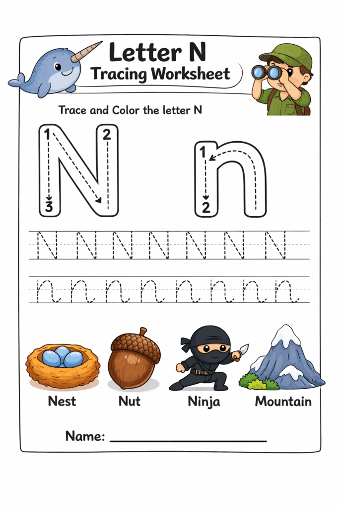 Letter N Tracing Worksheets