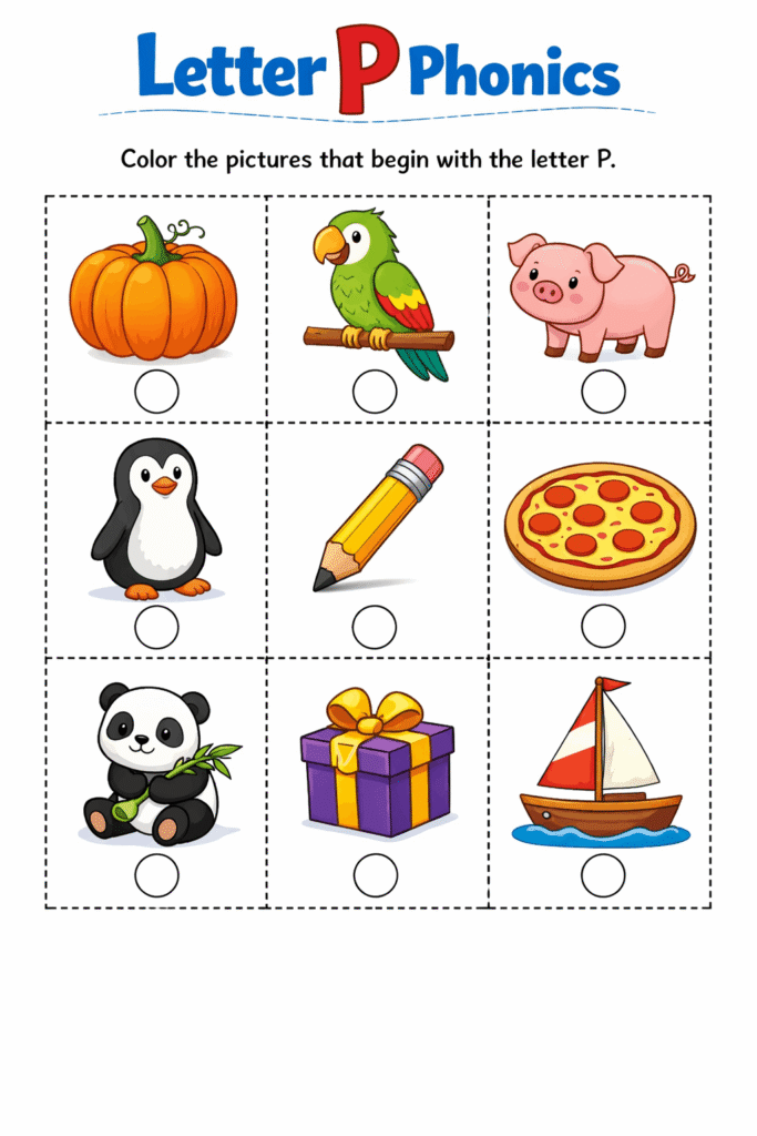Letter P Phonics Worksheets