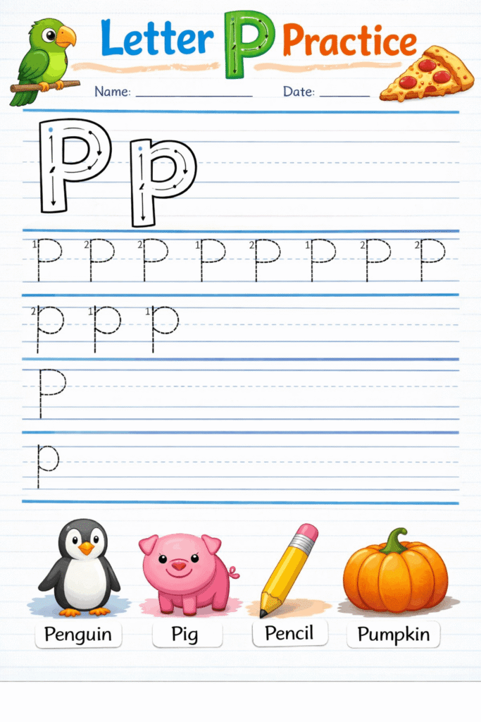 Letter P Writing Practice Sheets