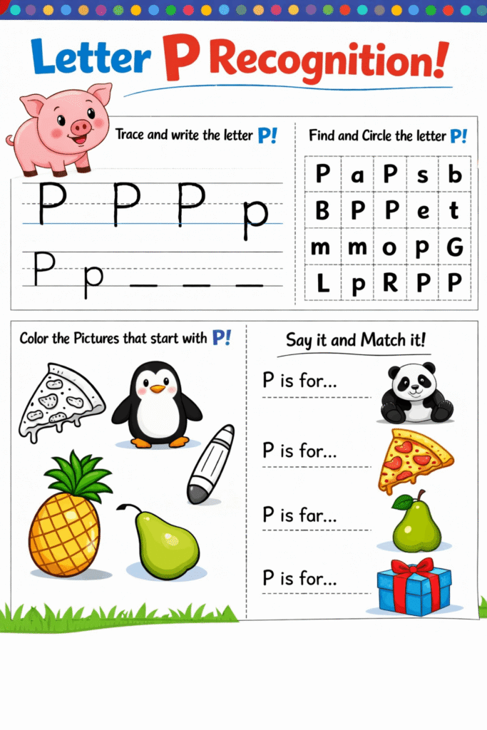 Letter Recognition Worksheets for Letter P