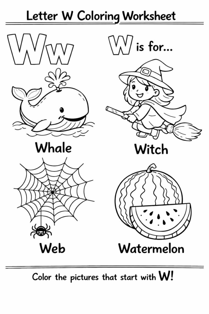 Letter W Coloring Worksheets