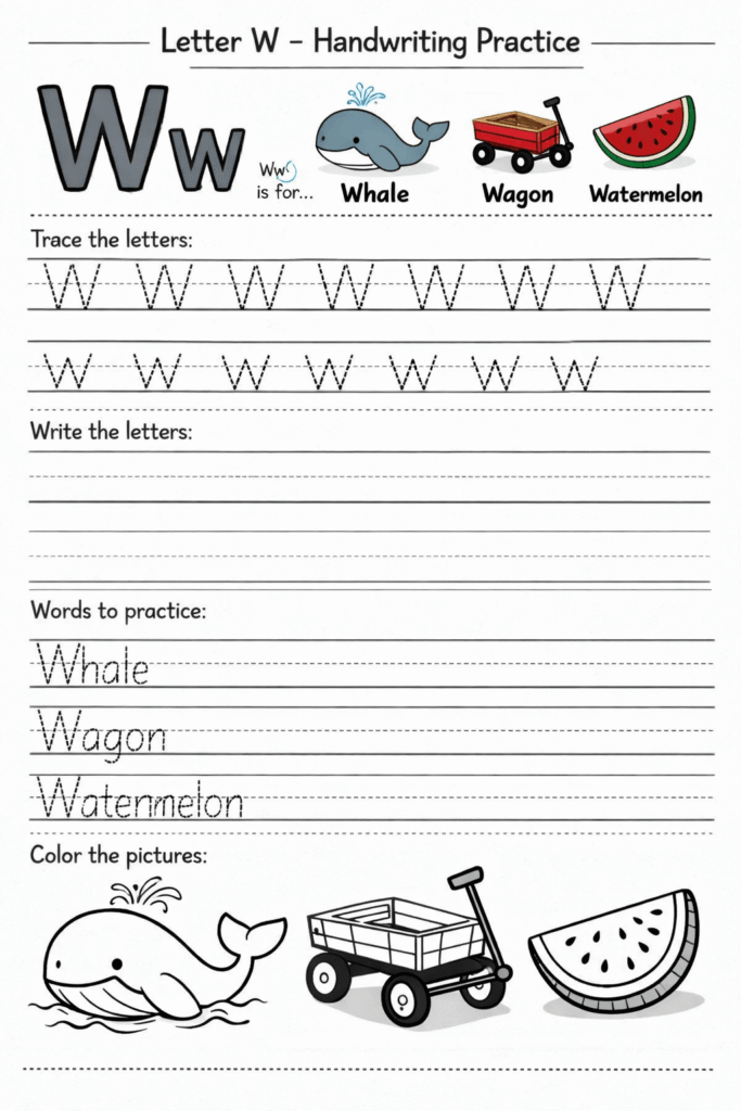 Letter W Handwriting Worksheets