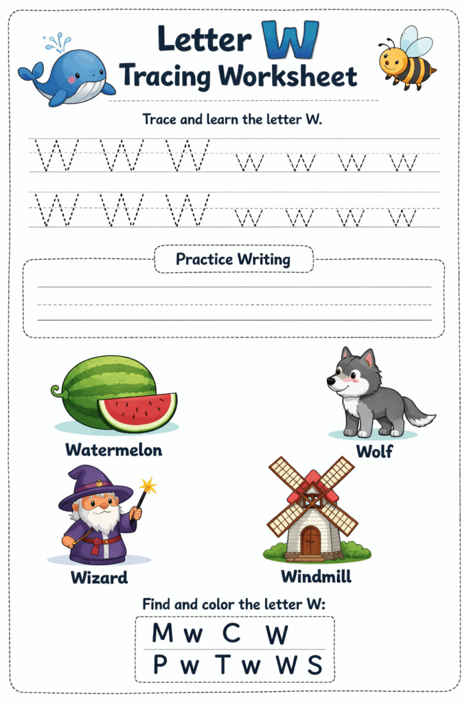 Letter W Tracing Worksheets