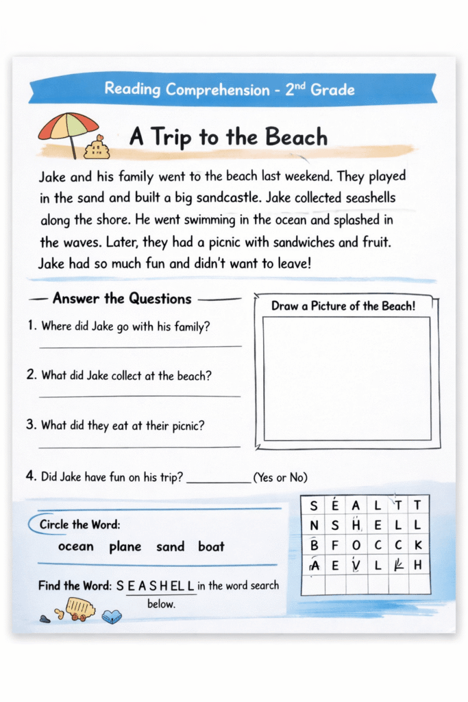 Reading Comprehension Worksheets for 2nd Grade