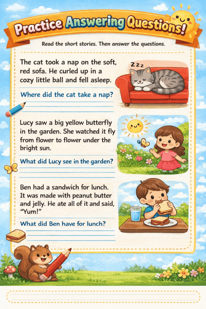 Reading Comprehension Worksheets with Questions