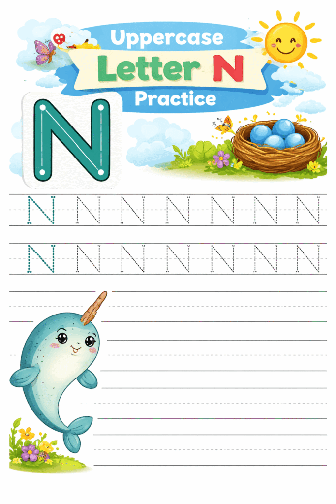 Uppercase and Lowercase Letter N Practice